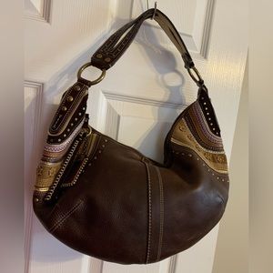 COACH Dylan Hobo Shoulder Bag Brown Pebbled Leather/ Braided Strap